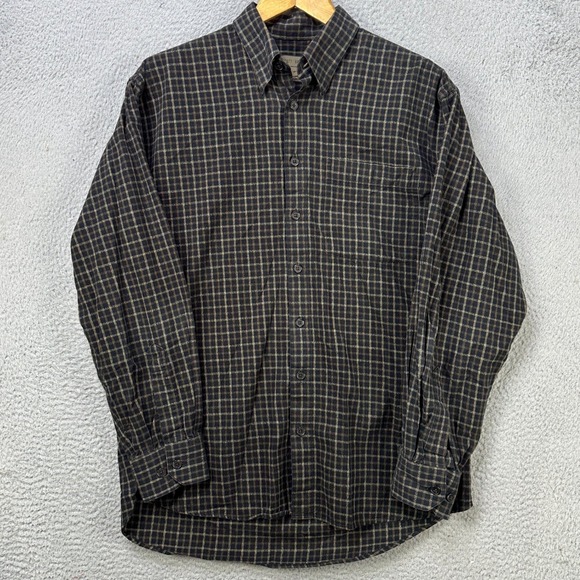 Scott Barber Mens Medium Shirt Button Down Black Plaid Cotton Long Sleeve EUC